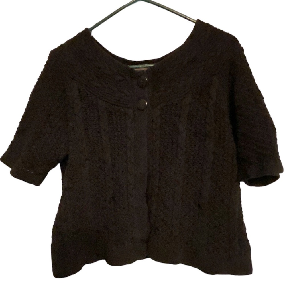 Short Black 100% Cotton Knit Cardigan Sweater, 1X